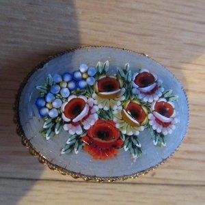 MICRO MOSAIC OVAL PIN/FLORAL/UNMARKED!